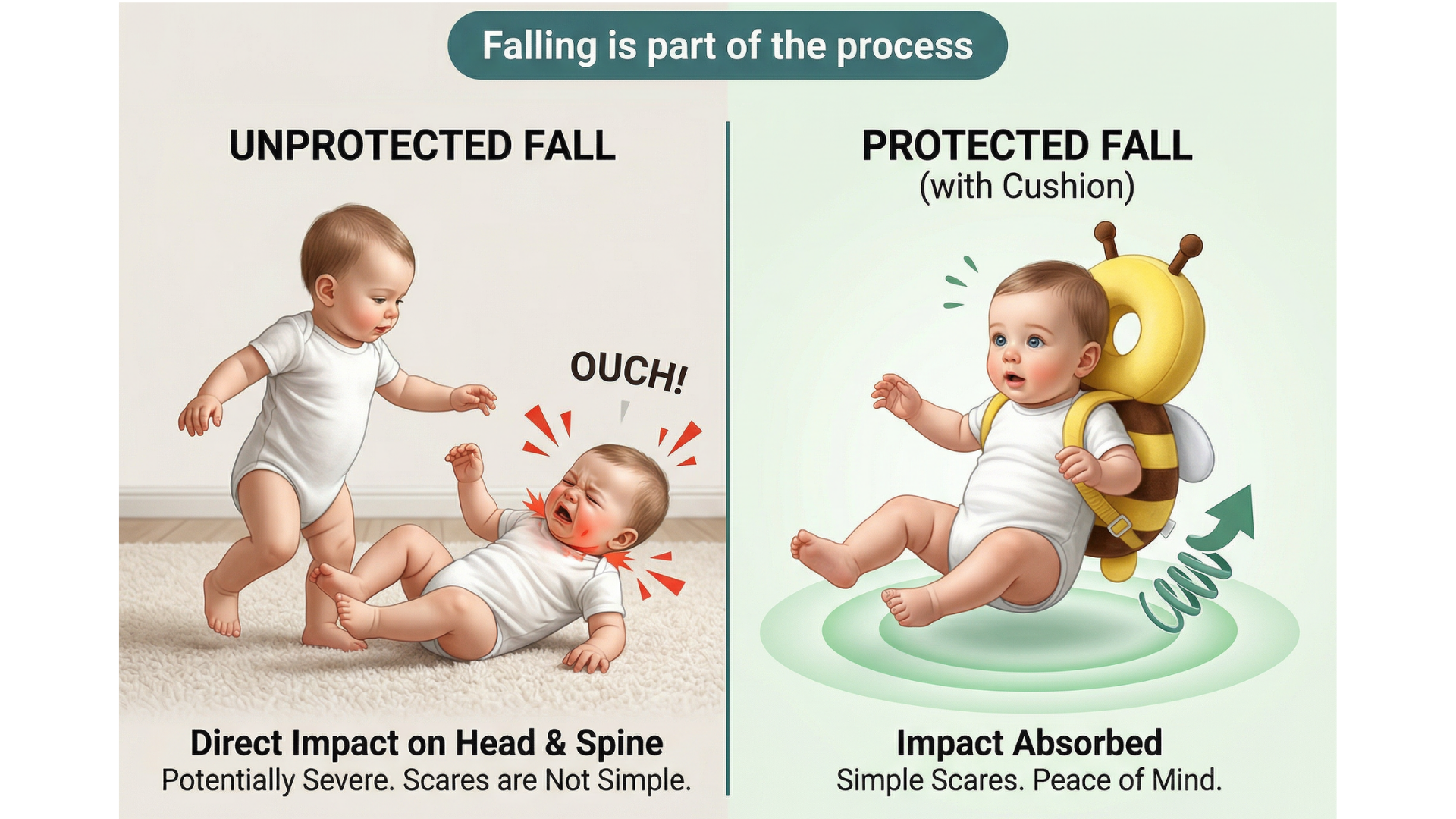 Protector Cabeza Bebé Antigolpes | Cojín Seguridad Primeros Pasos
